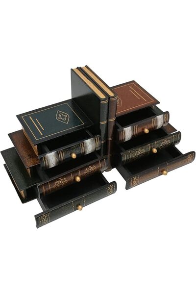 Generic Bookends, Retro Style Vintage Decorative Bookends with 3 Drawers Farm...