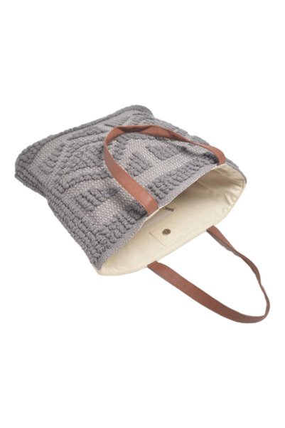 Generic Hand-Tufted Large Grey Cotton Tote – Elegant & Spacious