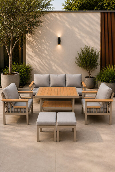 asaella mobilya Sole Serisi Balkon Takımı, 3-1-1 Cappuccino Bahçe Takımı, (3'...