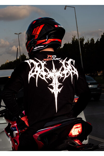 REDARK Unisex Siyah Oversize Reflektörlü Motorcu Tişörtü - %100 Pamuklu Özel ...