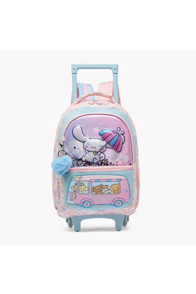 SANRIO حقيبة سفر بعجلات مطبوعة بتصميم سينامورول للفتيات من 5-8 سنوات بمقبض قا...