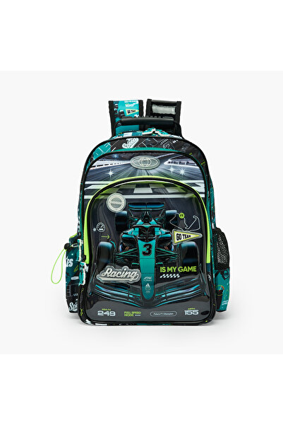 Juniors Racing Car Print Backpack for Boys 5-8 Years with Laptop Compartment ...