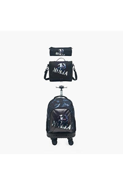 Juniors Ninja Print Trolley Bag Set for Boys 8-13 Years with Lunch Bag and Pe...