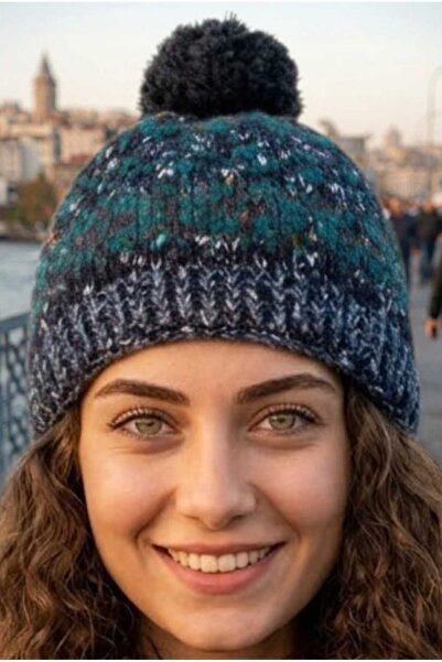 Mood Agenda Women's Patterned Pompom Knitted Winter Beanie
