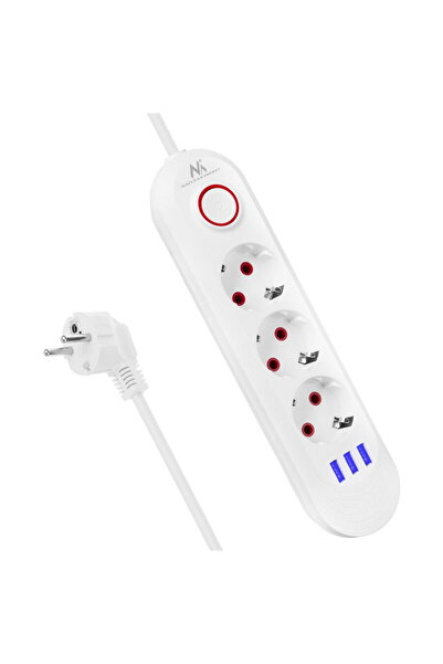 Maclean Πολύπριζο, 3 πρίζες + 3xUSB, 110-240V AC 50/60Hz, 2.1A μέγιστο 2500W,...
