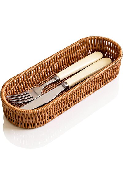 SYOSI Wicker Storage Basket, Handwoven Rattan Flatware Holder for Kitchen Cou...