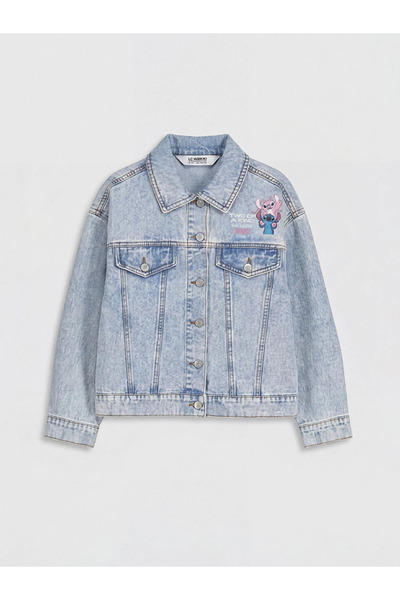 LC Waikiki Mavi Stitch Baskılı Kız Çocuk Jean Ceket