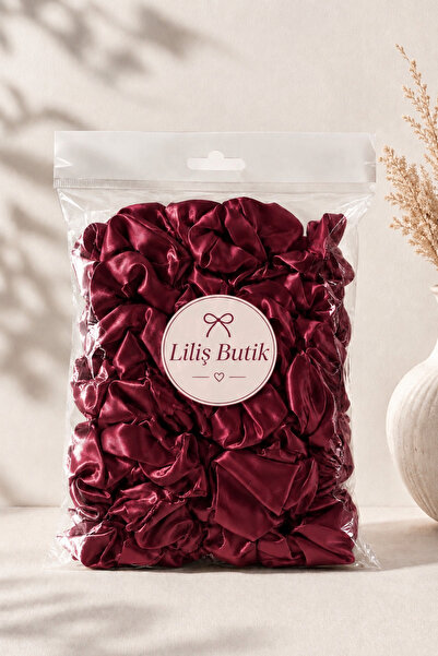 Liliş Butik Bordo Saten Saç Tokası 20’li Set – Kına Nişan Düğün Hediyeliği La...