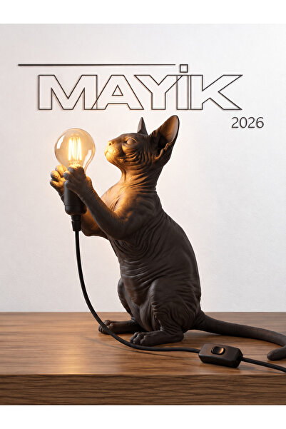 MAYİK2026 Sfenks Kedi Tasarımlı Dekoratif Masa Lambası Büyük Boy