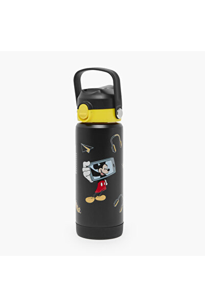 Disney Mickey Mouse Print Stainless Steel Water Bottle with Flip Spout and Ha...