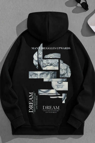 K KOZZ STYLE Unisex 3 Thread Cotton Black Dream Special Print Loose Fit Sweat...