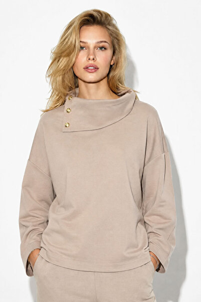 VENA Kadın Norah Yakası Detaylı Regular Fit Sweatshirt-Vizon