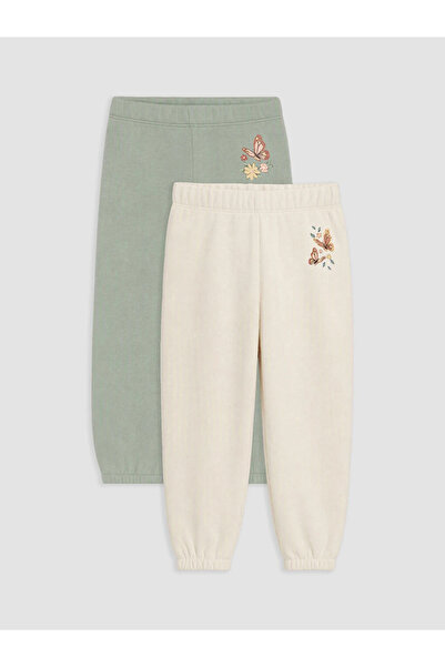 LC Waikiki Green Girls' Printed Sweatpants 2-Pack