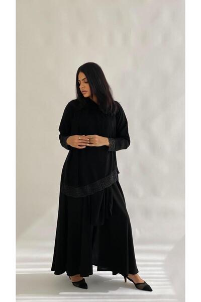 Alnoor abaya Black Abaya for Women - Half Klosch Style with Tucks - Korean Fu...