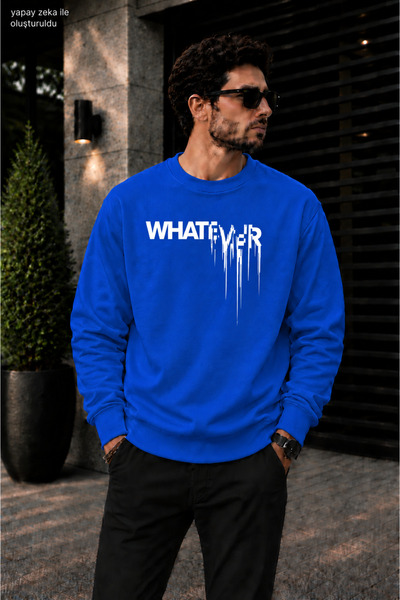 caddekombin Men's Street Style Whatever Drip Typographic Printed Crew Neck Ca...