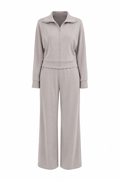 Özge Özgenç High Collar Zippered Sweat Track Suit Bottom Set