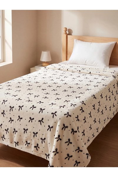 LC Waikiki Siyah Fiyonk Desenli Tek Kişilik Battaniye 150x220 Cm