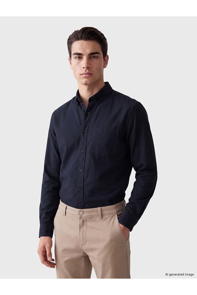LC Waikiki Navy Blue Regular Fit Poplin Men's Shirt