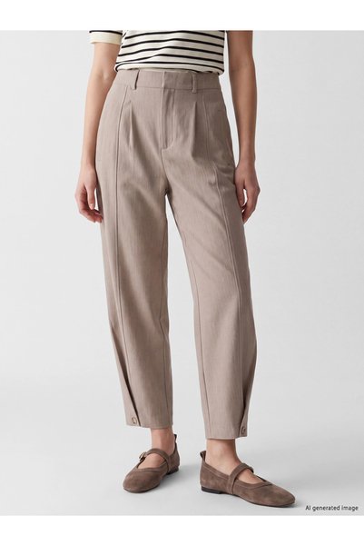LC Waikiki Beige High Waist Pleated Women's Fabric Trousers