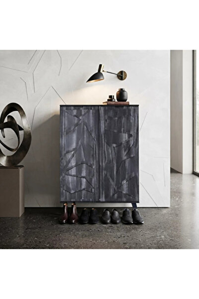 Al Hadaya Mall Wooden Shoe Cabinet with 2 Doors Modern Design-Black-80X35X110 cm