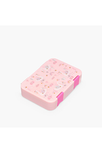 Juniors Swan Print Bento Lunch Box for Girls with Clip Lock Lid - 750 ml