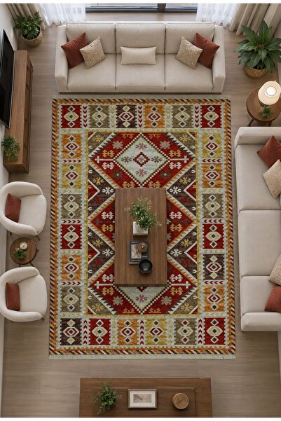 Safir Kilim Safir Şönil Çift Taraflı Etnik Desenli Kilim – Renkli Özel Tasarı...