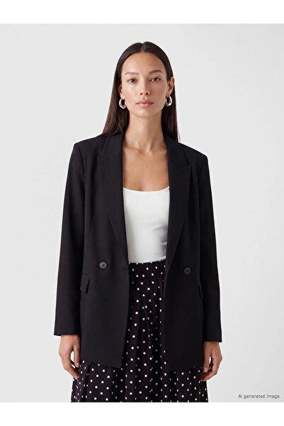 LC Waikiki Siyah Kruvaze Yaka Kadın Blazer Ceket