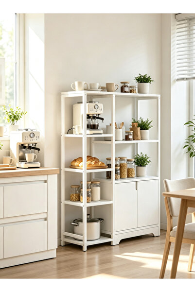 Generic Kitchen shelf with multiple layers and cabinet doors that extends to ...
