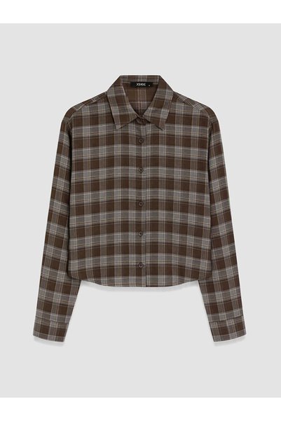 LC Waikiki Brown Plaid Oversized Women's Lumberjack Shirt