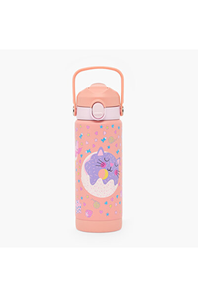 Juniors Cat Print Stainless Steel Water Bottle with Flip Spout and Handle