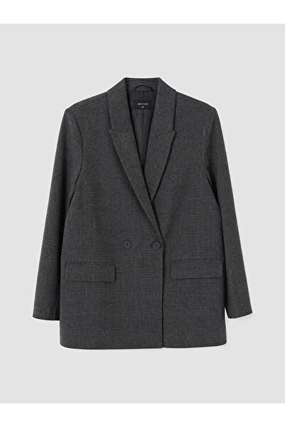LC Waikiki Gri Kruvaze Yaka Ekose Kadın Blazer Ceket