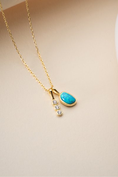 Nereze 925 Ayar Gümüş Gold Kaplama Geormetrik Opal Taşlı Zirkon Taş Figürlü K...