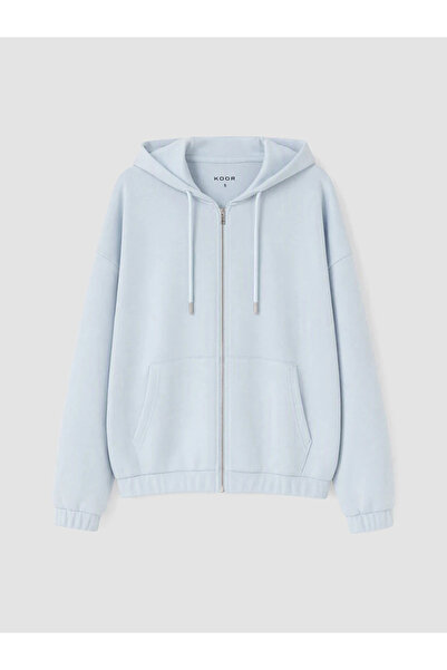 LC Waikiki Mavi Kapüşonlu Soft Touch Kadın Fermuarlı Sweatshirt