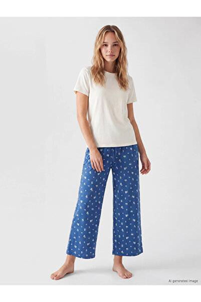 LC Waikiki Lacivert Beli Lastikli Desenli Kadın Kaprili Pijama Altı
