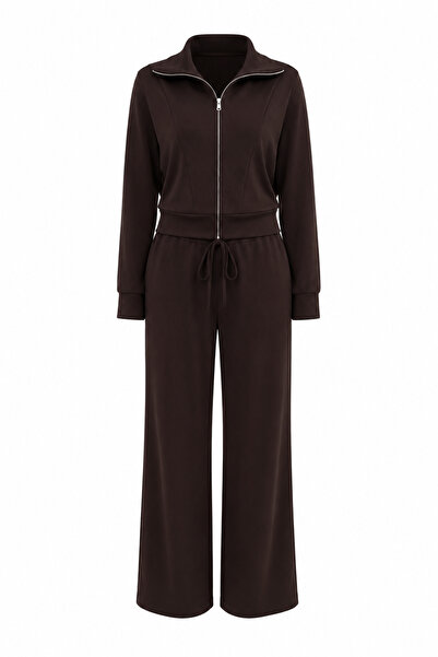 Özge Özgenç High Collar Zippered Sweat Track Suit Bottom Set