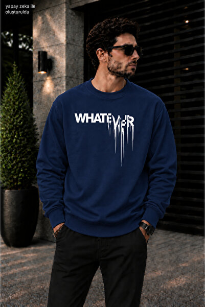 caddekombin Men's Street Style Whatever Drip Typographic Printed Crew Neck Ca...