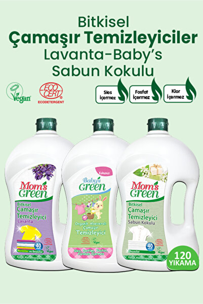 Mom's Green 3'lü Set Lavantalı, Bebek ve Sabun Kokulu Bitkisel Çamaşır Temizl...