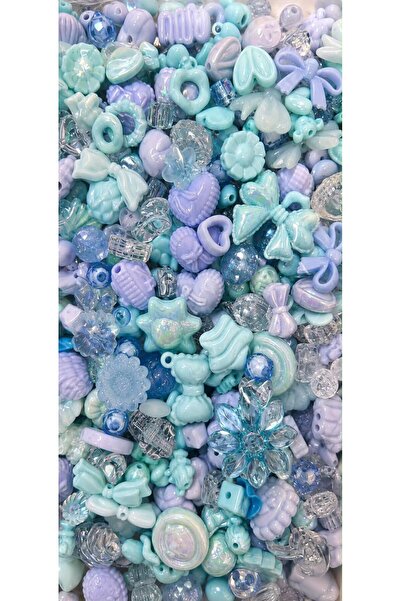 yfhobi 50 Gram - Mavi Renk Karışık Plastik Boncuk, Çanta Telefon Charm Süslem...