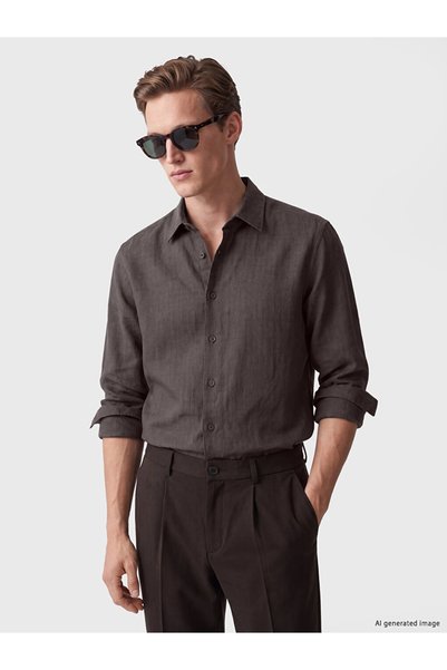 LC Waikiki Mürdüm Men's Linen Shirt