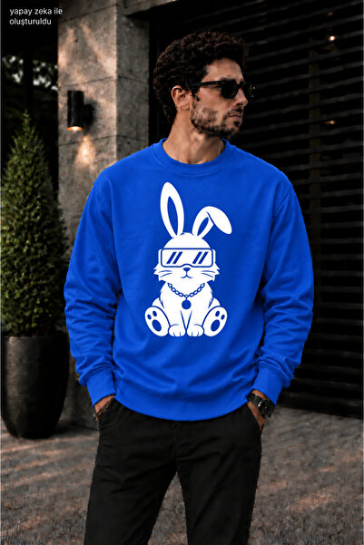 caddekombin Men's Cool Bunny Rabbit Printed Crew Neck Casual Regular Fit Swea...