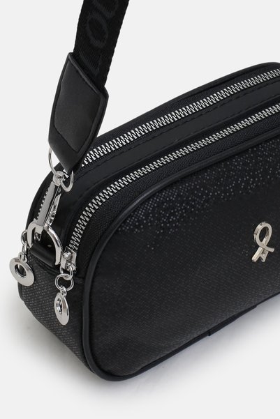 Les Crioch Women's Black Patterned Crossbody Bag Soft Textured, Small Size Daily Shoulder Bag 21X12 cm