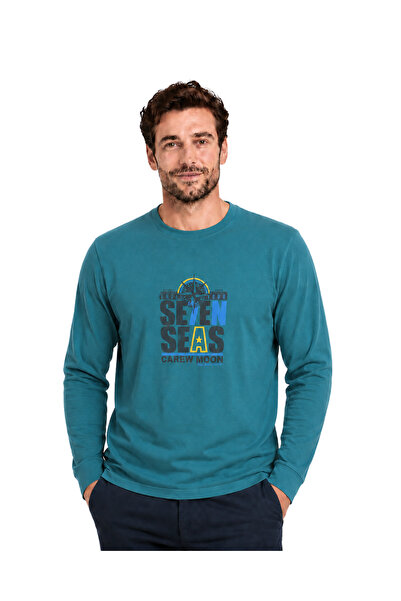 BattalModa Petrol Carew Uzun Kollu Tişört M-L-XL-2XL