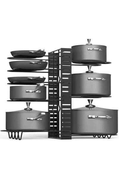 Arabest 8-Tier Adjustable Cookware and Pan Organizer Rack,Heavy Duty Iron Kit...