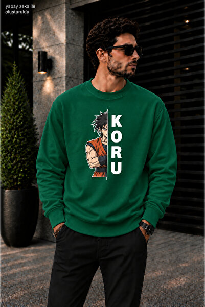 caddekombin Men's Anime Warrior and Koru Typography Printed Crew Neck Casual ...
