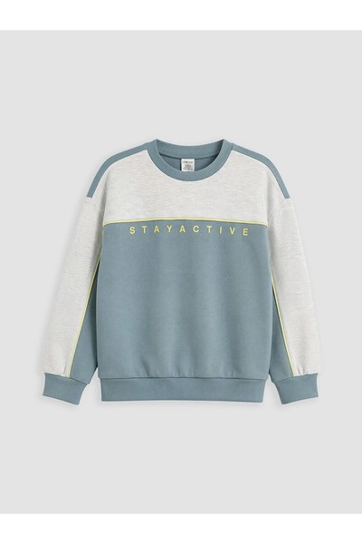 LC Waikiki Mavi Renk Bloklu Soft Touch Erkek Çocuk Sweatshirt