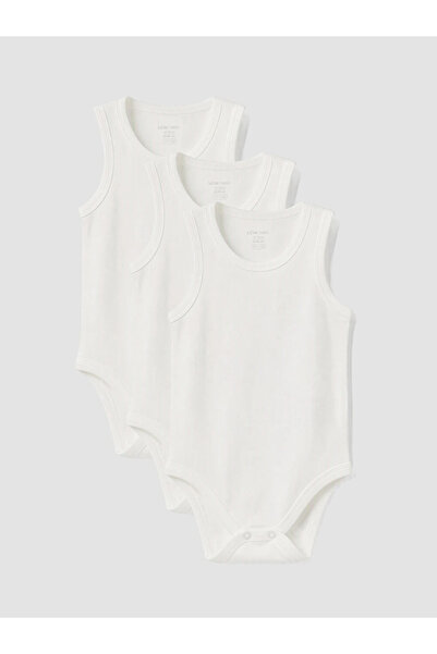 LC Waikiki White Crew Neck Baby Girl Snapback Bodysuit 3-Piece Set