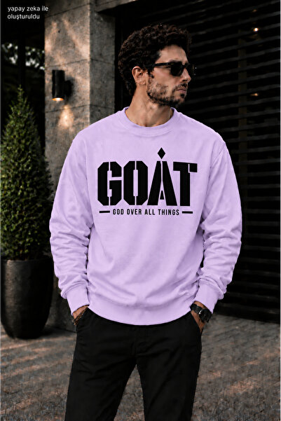 caddekombin Men's Goat God over All Things Typographic Print Crew Neck Casual...
