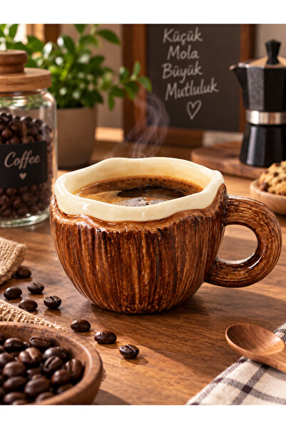 Genel Markalar Coconut Kupa Hindistan Cevizi Görünümlü Seramik Kahve Fincanı ...