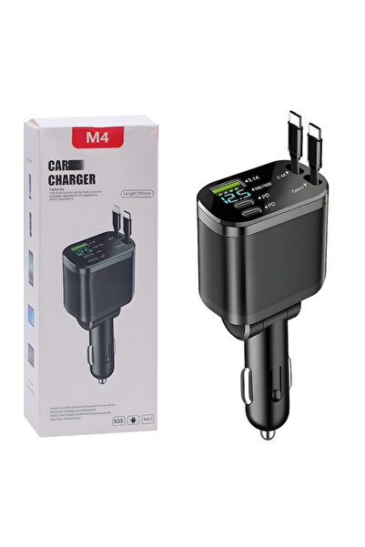OEM METISTA ®   Încărcător auto rapid 5-în-1 cu cabluri retractabile integrate, compatibil cu USB-C, Lightning (Apple)