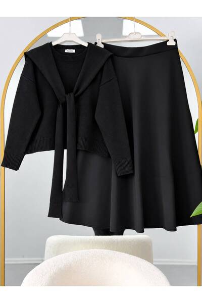 VOLT CLOTHİNG Γυναικείο Πλεκτό Σετ Τεσεττούρ με Αποσπώμενο Σάλι και Λεπτομερή...